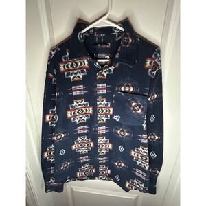 Vintage‎ Y2k Navajo Aztec Pattern Soft Fleece Button Down Jacket Sz Mens Medium